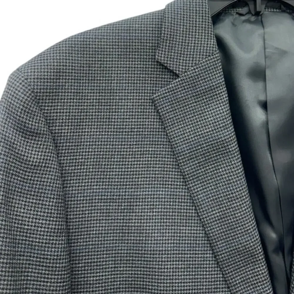 Chaps Men's Tweed Blazer Sportscoat 42R Gray Blue Houndstooth Academia Wool